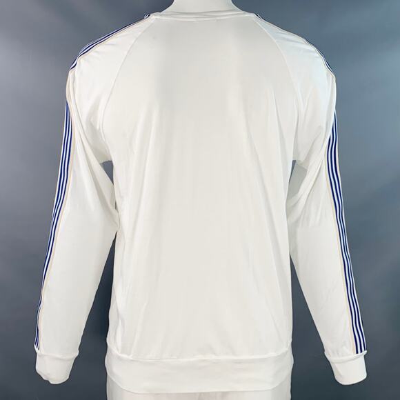 DRIES VAN NOTEN XL White Blue Green Stripe Cotton Long Sleeve Crew Neck Pullover - Picture 4 of 6